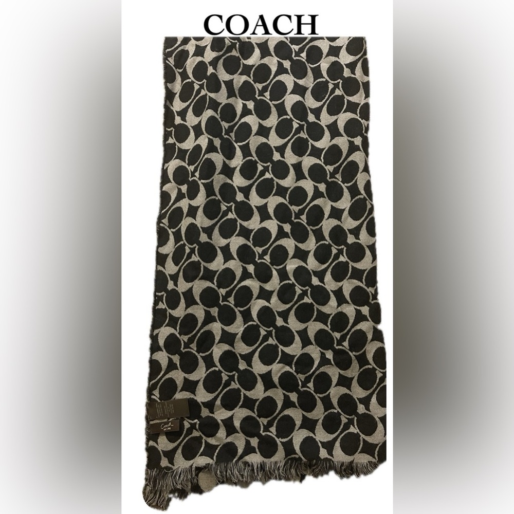 Coach Scarf Black Grey Wool